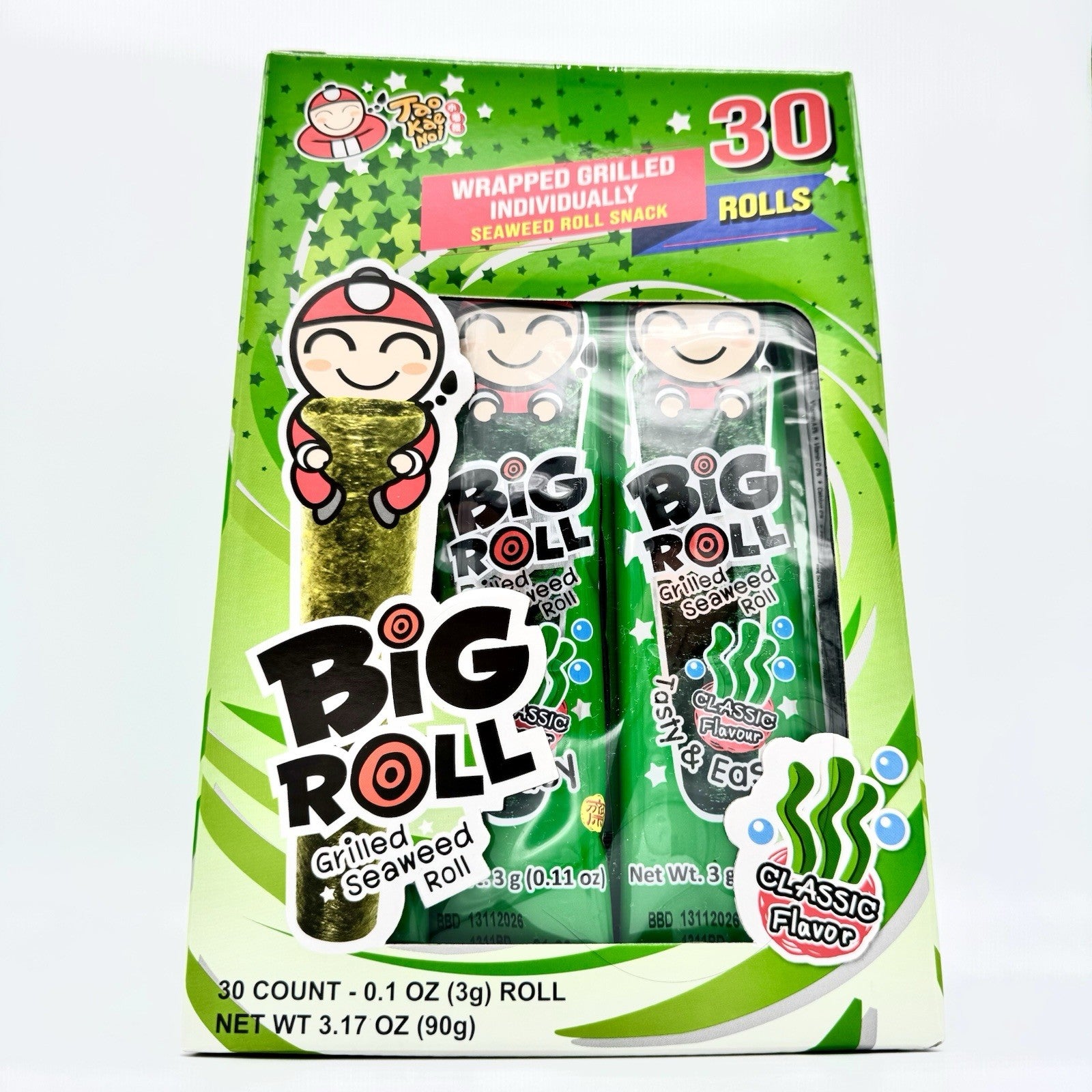 Tao Kae Noi Individually Wrapped Big Roll Grilled Seaweed Roll Snack 30Cout x3gr