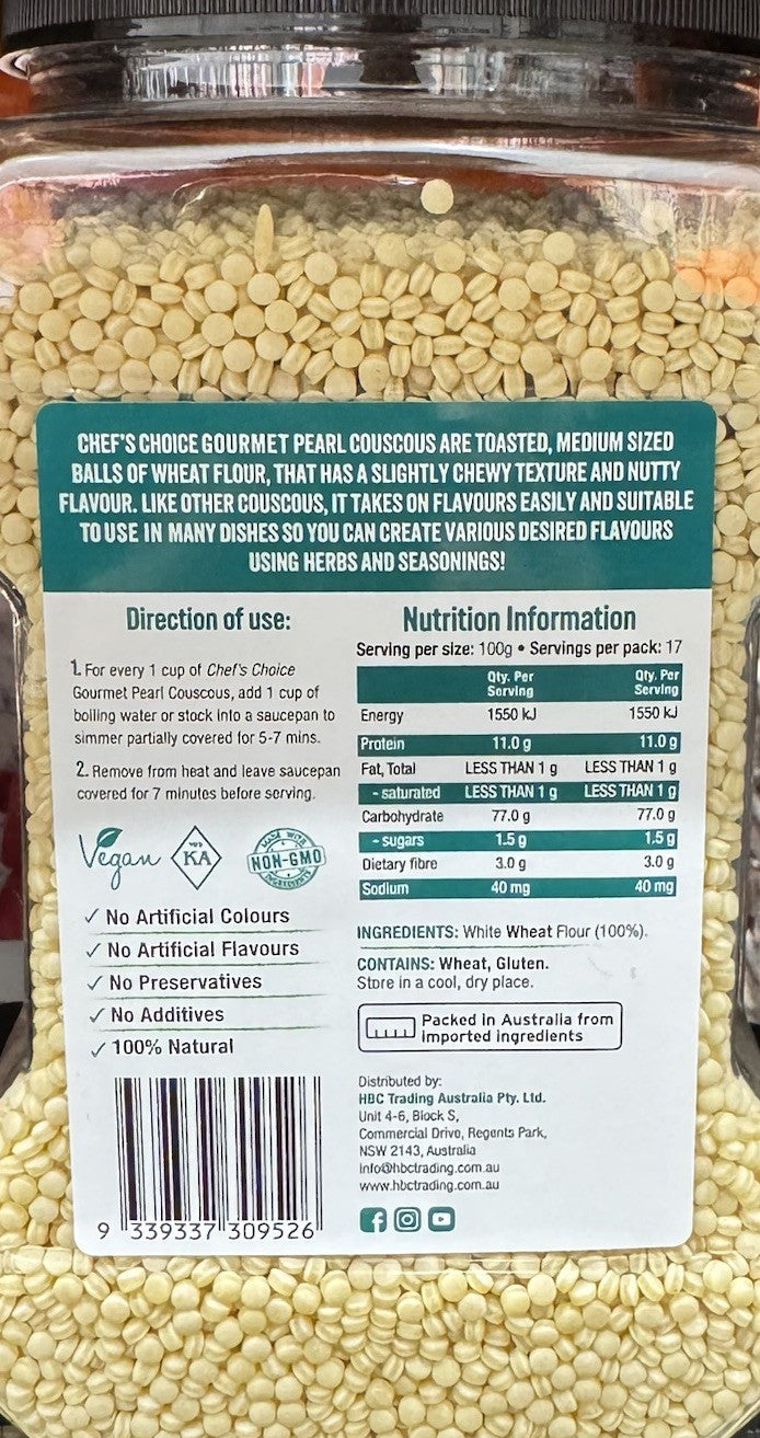 Chef's Choice Gourmet Toasted Pearl Couscous 1.7KG All Natural  Vegan NON-GMO