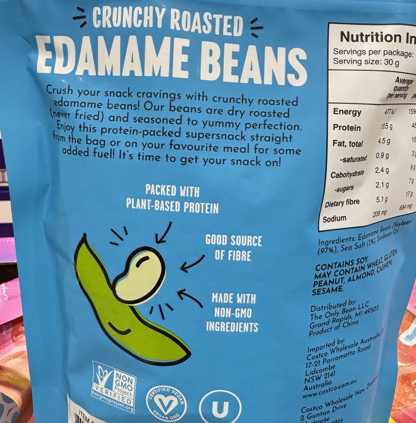 The Only Bean Crunchy Roasted Edamame Beans 510g Protein Snack Non-GMO Vegan