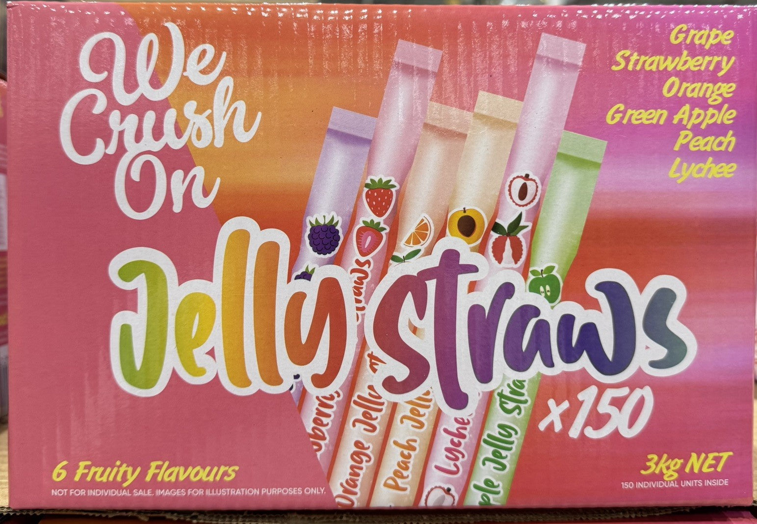 We Crush On 6 Fruit Jelly Straws Sticks 3kg, 150-Pack, Fun & Fruity Chewy Treats