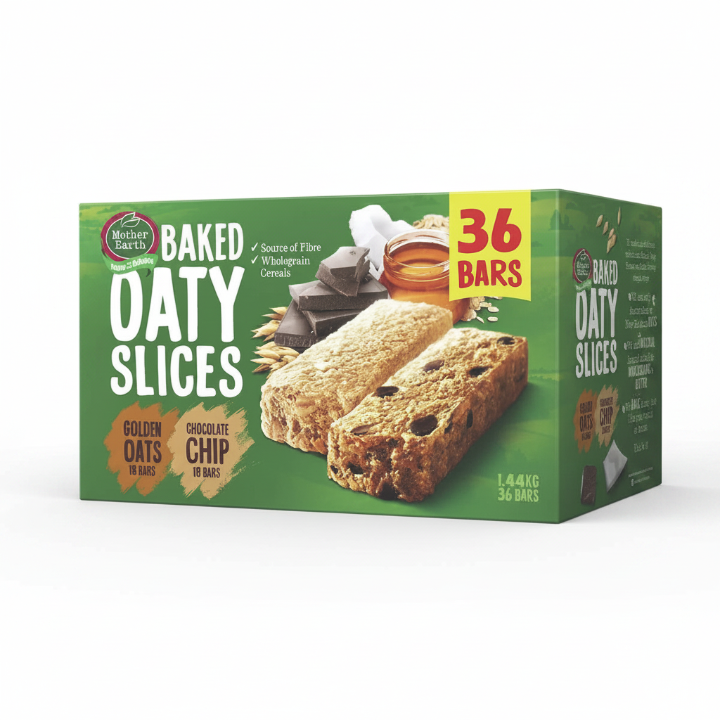 Mother Earth Baked Oaty Slices 36 Bars 1.44kg, Golden Oats & Choc Chip