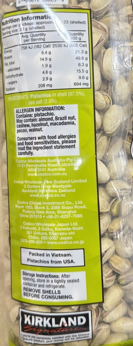 Kirkland Signature California Pistachios Roasted & Salted 1.36kg In Shell Nuts