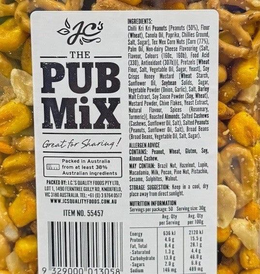 JC's Quality Foods The Pub Mix 1.5kg Mixed Nuts Pretzels Salted Party Snack Tub