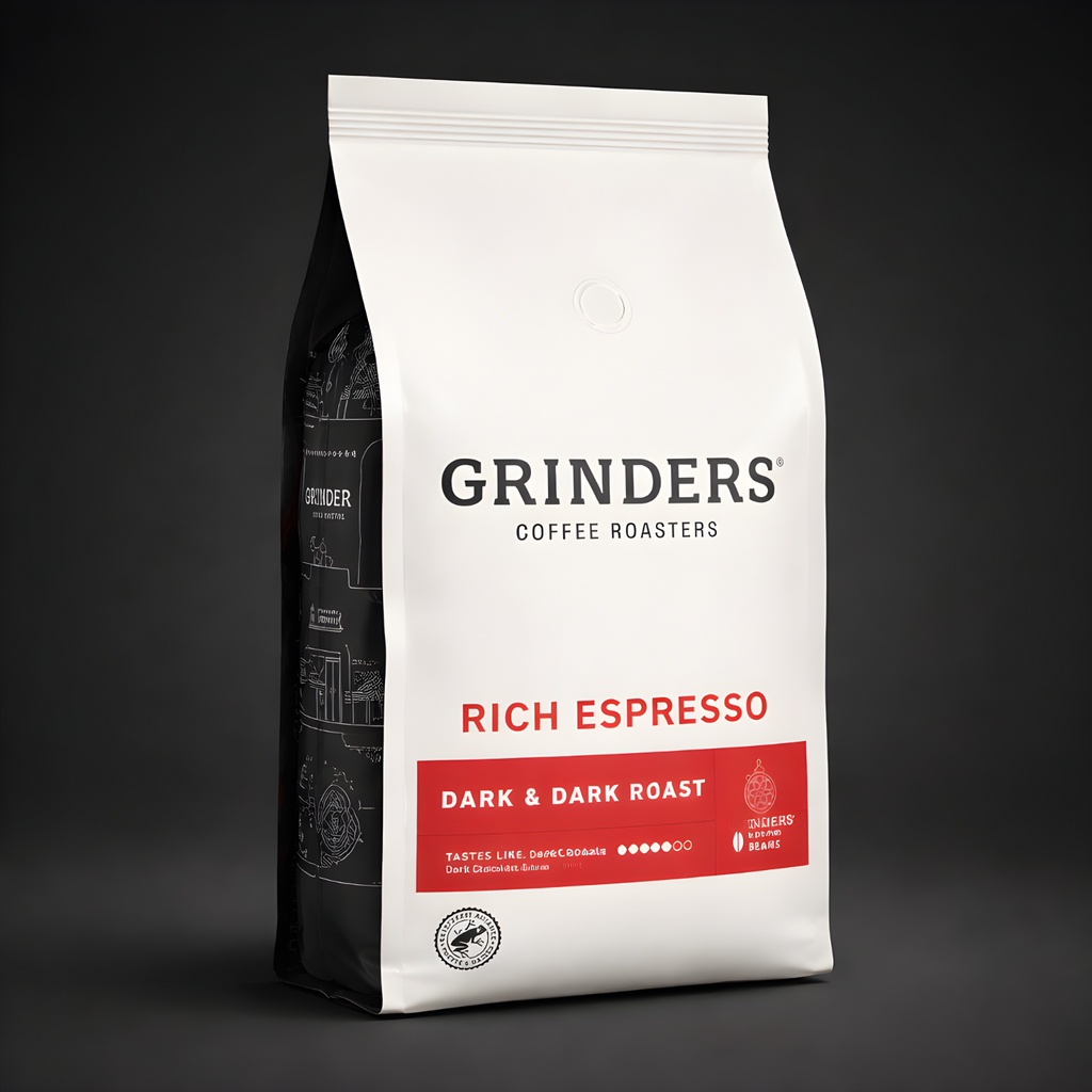 Grinders Rich Espresso Coffee Whole Beans, 1kg, Medium Dark Roast & Chocolatey