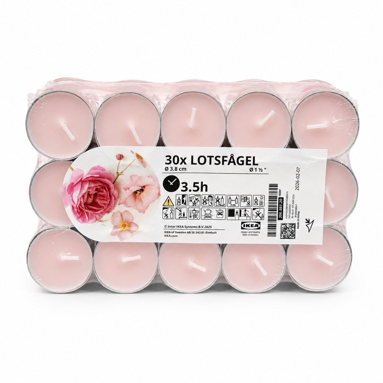 120pk x Ikea Lotsfagel Scented tealight, Pink flowers pale pink, 3.5 hr