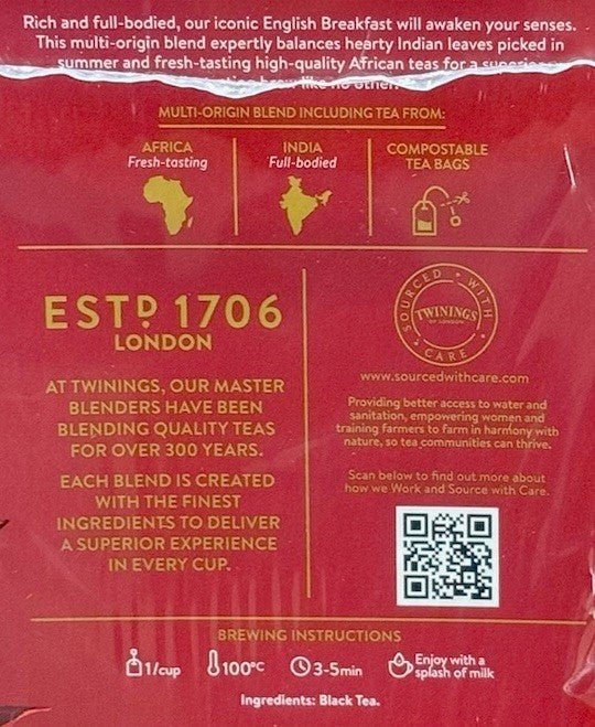3 x Twinings English Breakfast Pure Black Tea Bags 100 pack (200g) Value Pack