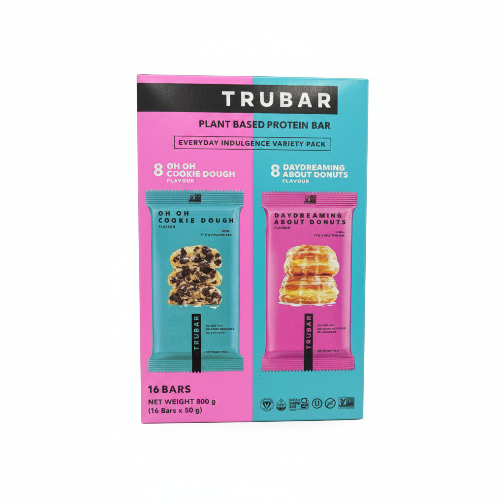 TRUBAR Plant Based Protein Bar Cookie Dough & Donuts Variety Pack 16 Bars 800g