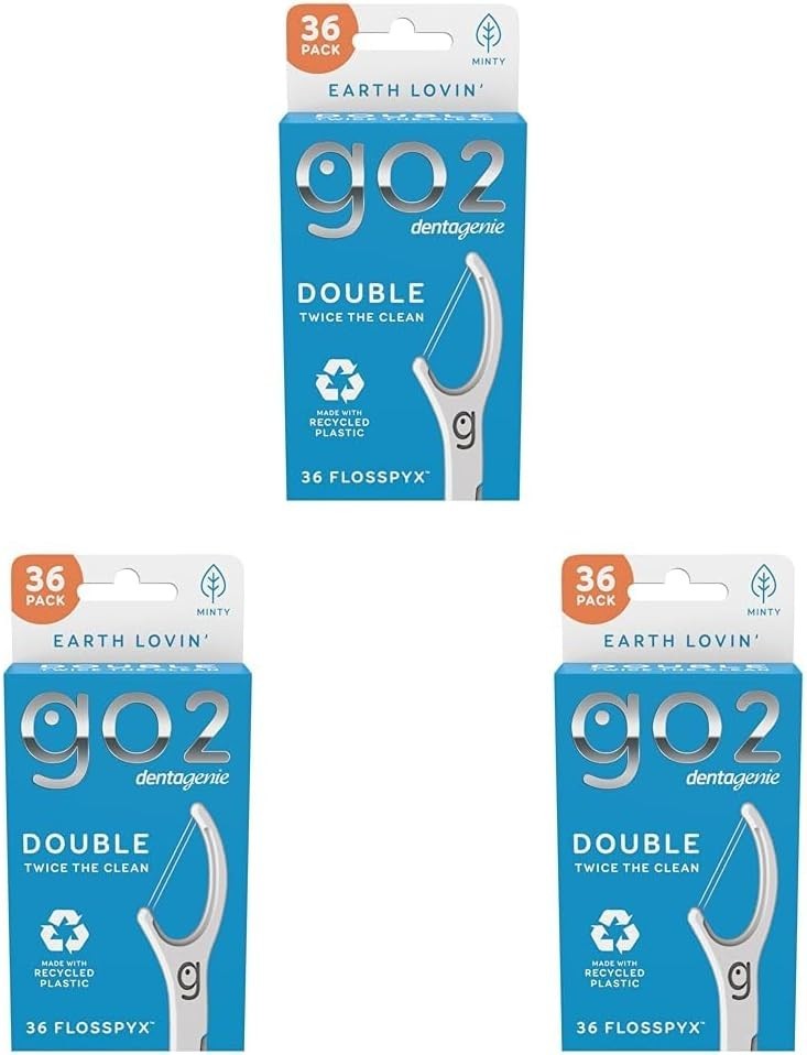 3 x GO2 Dentagenie Double Floss Picks Minty 36 Pieces Flosspyx Flosser