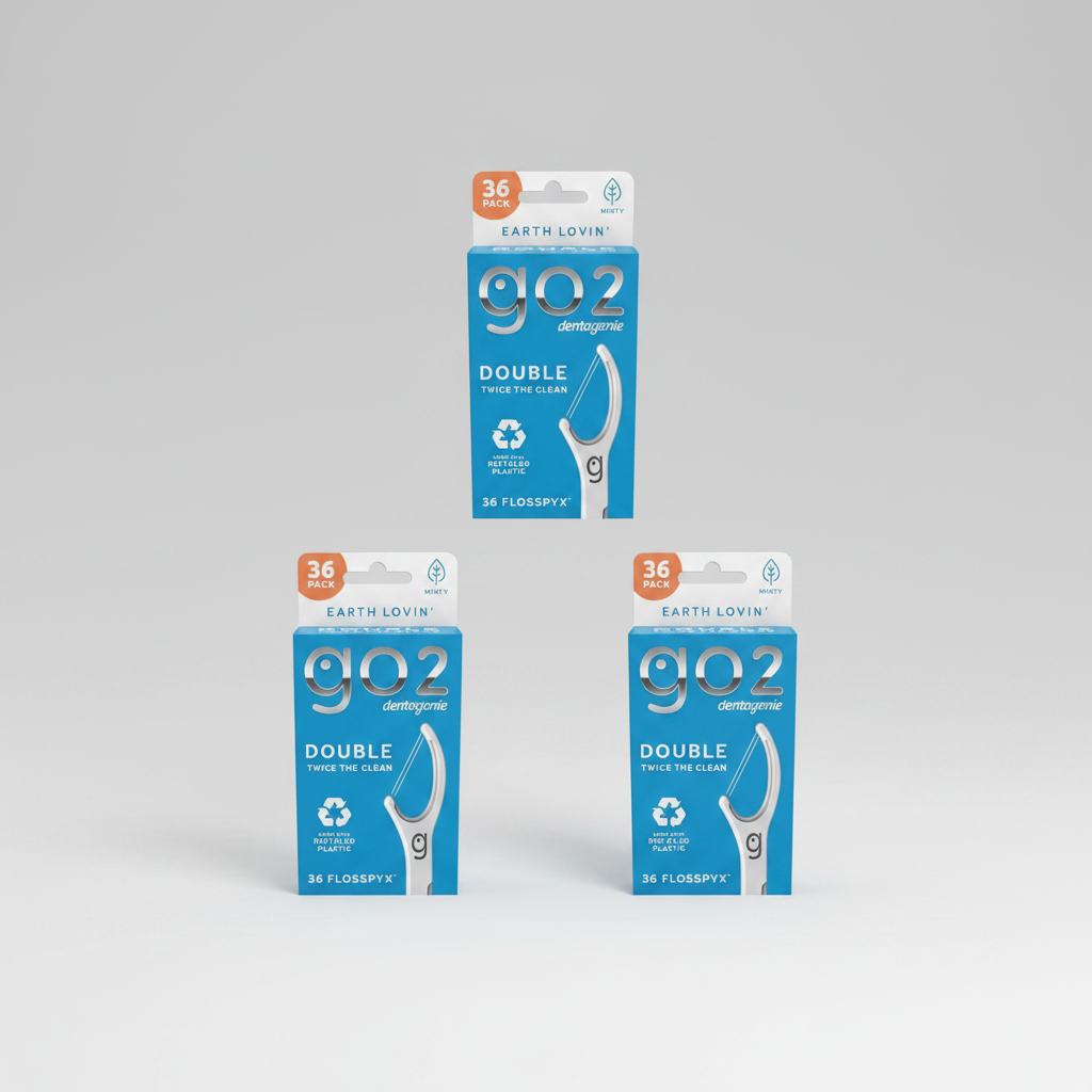 3 x GO2 Dentagenie Double Floss Picks Minty 36 Pieces Flosspyx Flosser