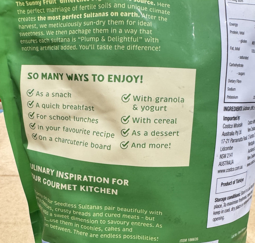Sunny Fruit Sultanas 2kg Gluten Free Nut Free Vegan Friendly Dessert NON-GMO