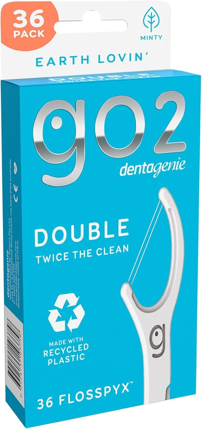 3 x GO2 Dentagenie Double Floss Picks Minty 36 Pieces Flosspyx Flosser