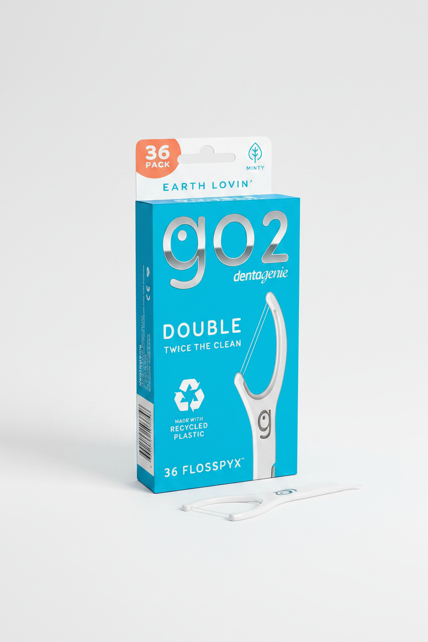 3 x GO2 Dentagenie Double Floss Picks Minty 36 Pieces Flosspyx Flosser