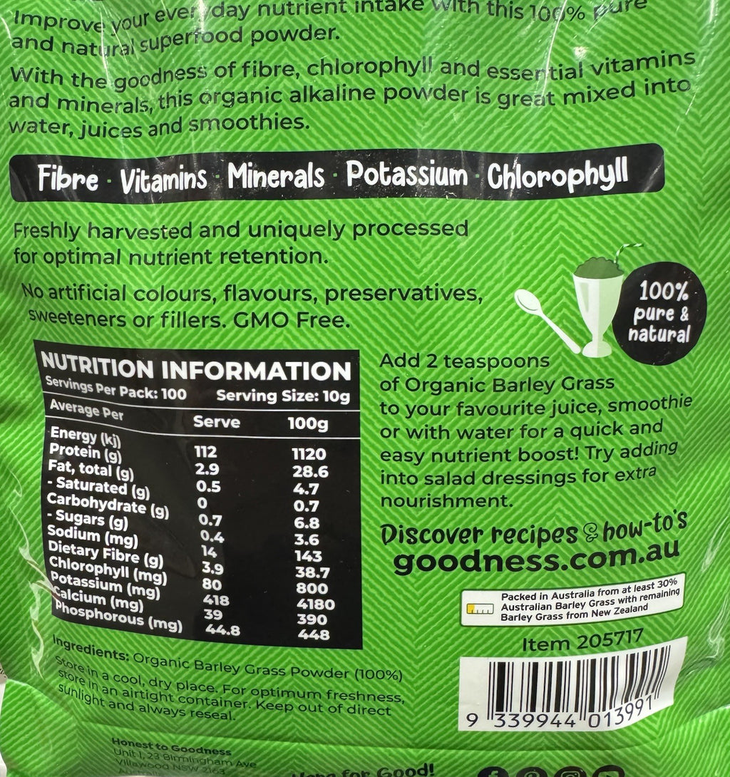 Honest To Goodness Organic Australian Barley Grass Powder 1kg Superfood Pure
