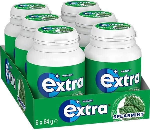 Extra Spearmint,  64g Bottle (Case of 6), Sugar Free Chewing Gum, *Free Ship*