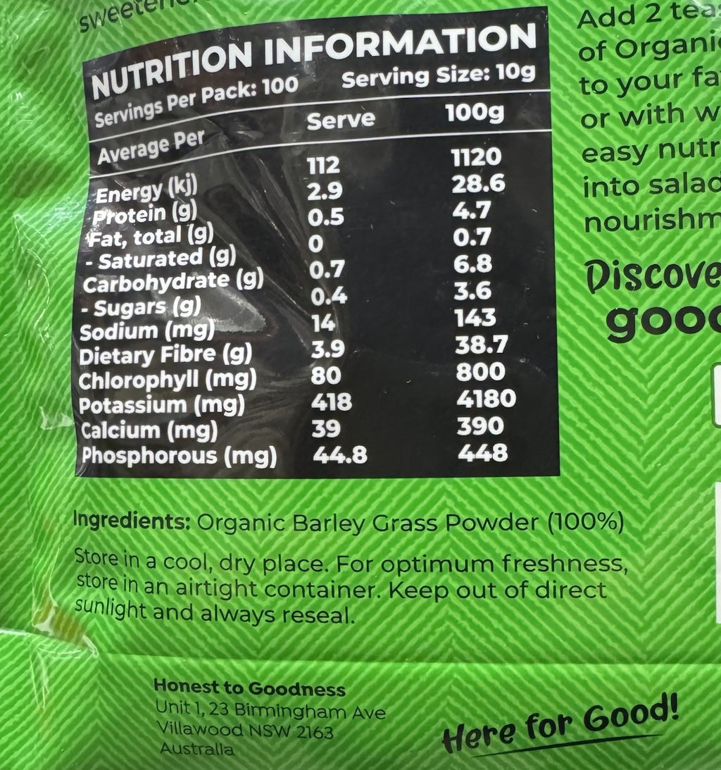 Honest To Goodness Organic Australian Barley Grass Powder 1kg Superfood Pure