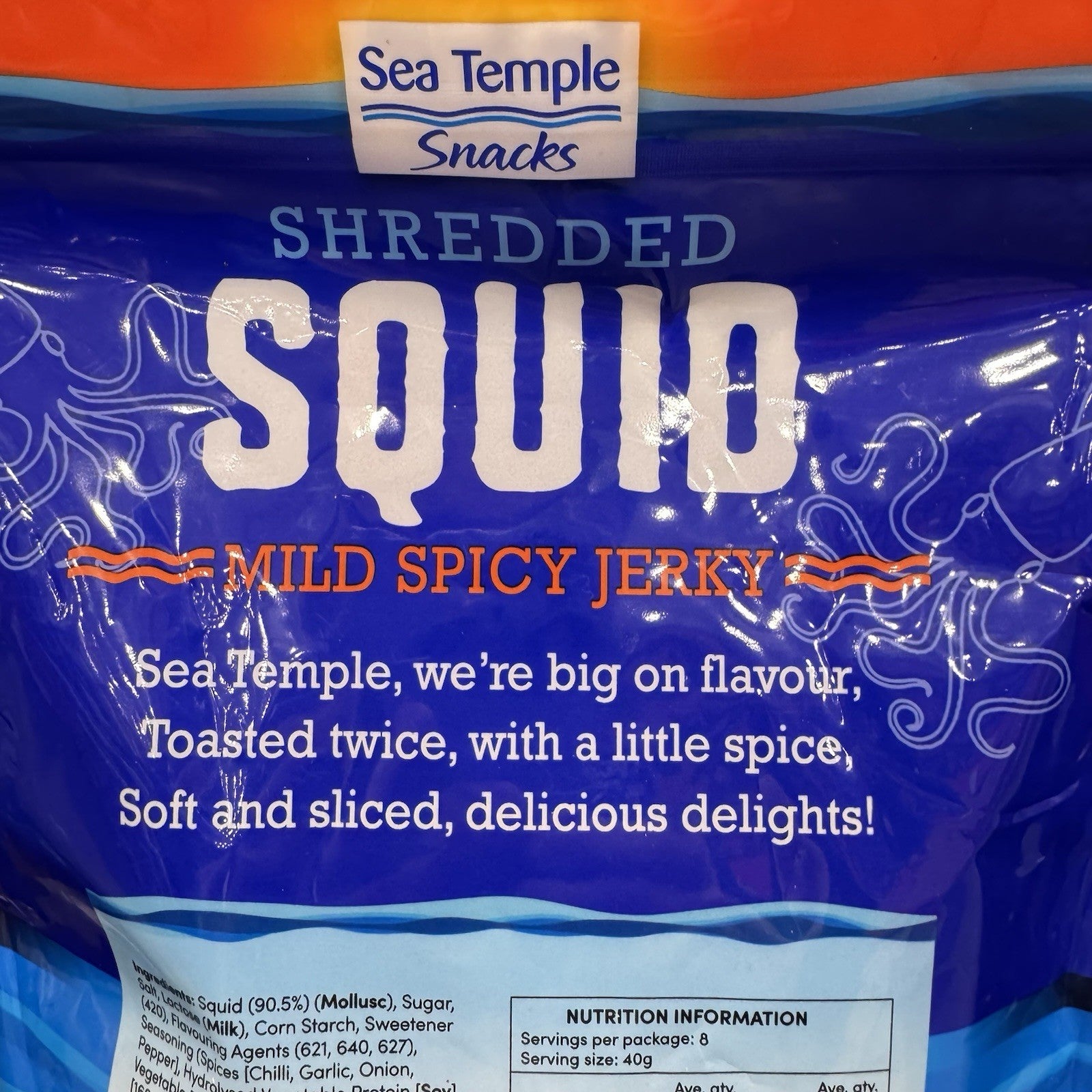 3 PACK x Sea Temple Dried Soft Toasted Shredded Squid Mild Spicy Jerky Snack320g