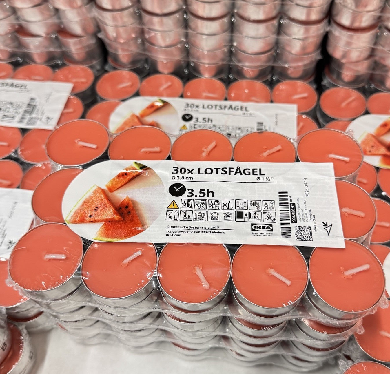 120pk x Ikea Lotsfagel Scented tealight, Watermelon bright pink, 3.5 hr