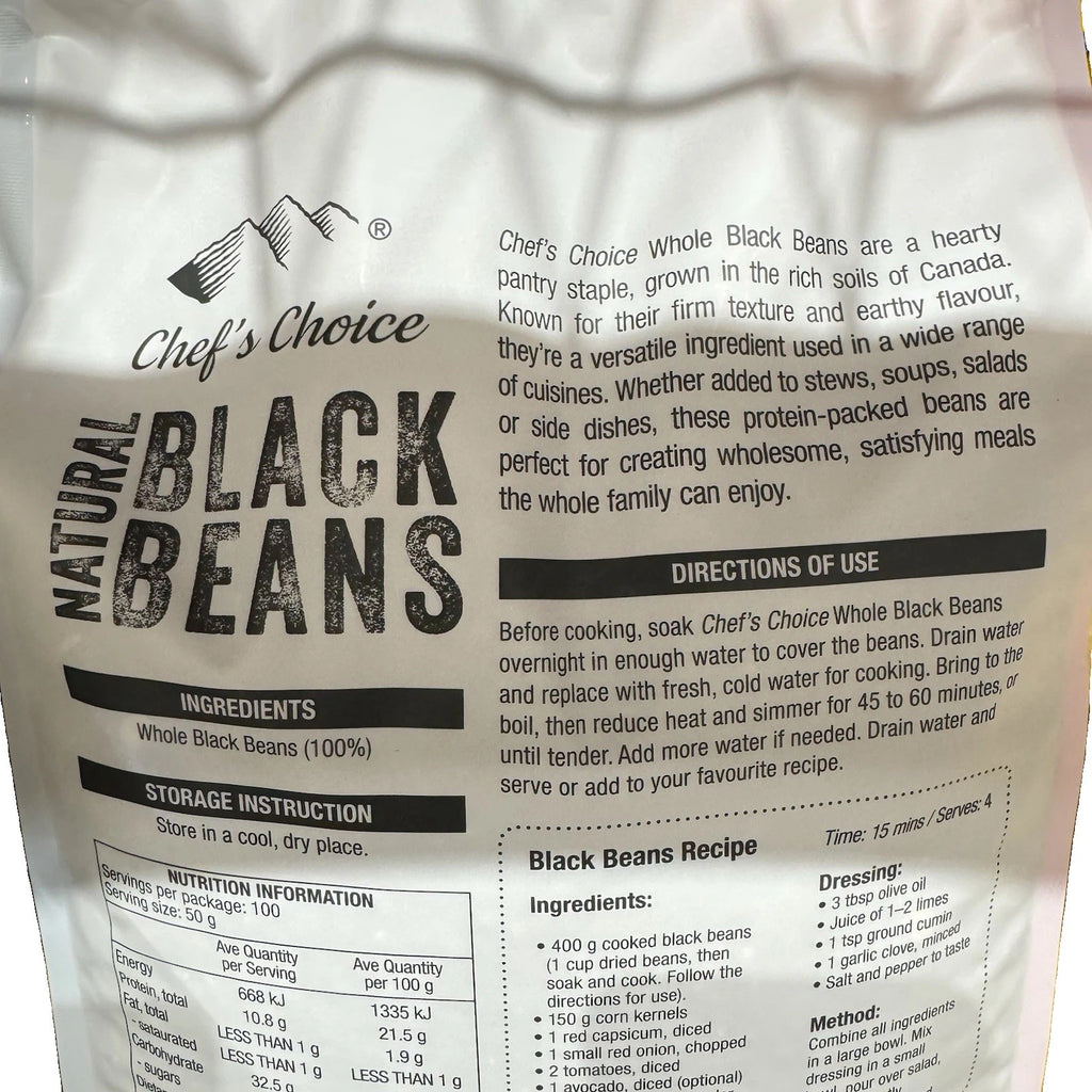 Chef's Choice Natural Black Beans 5kg Vegan Gluten Free Non GMO Kosher