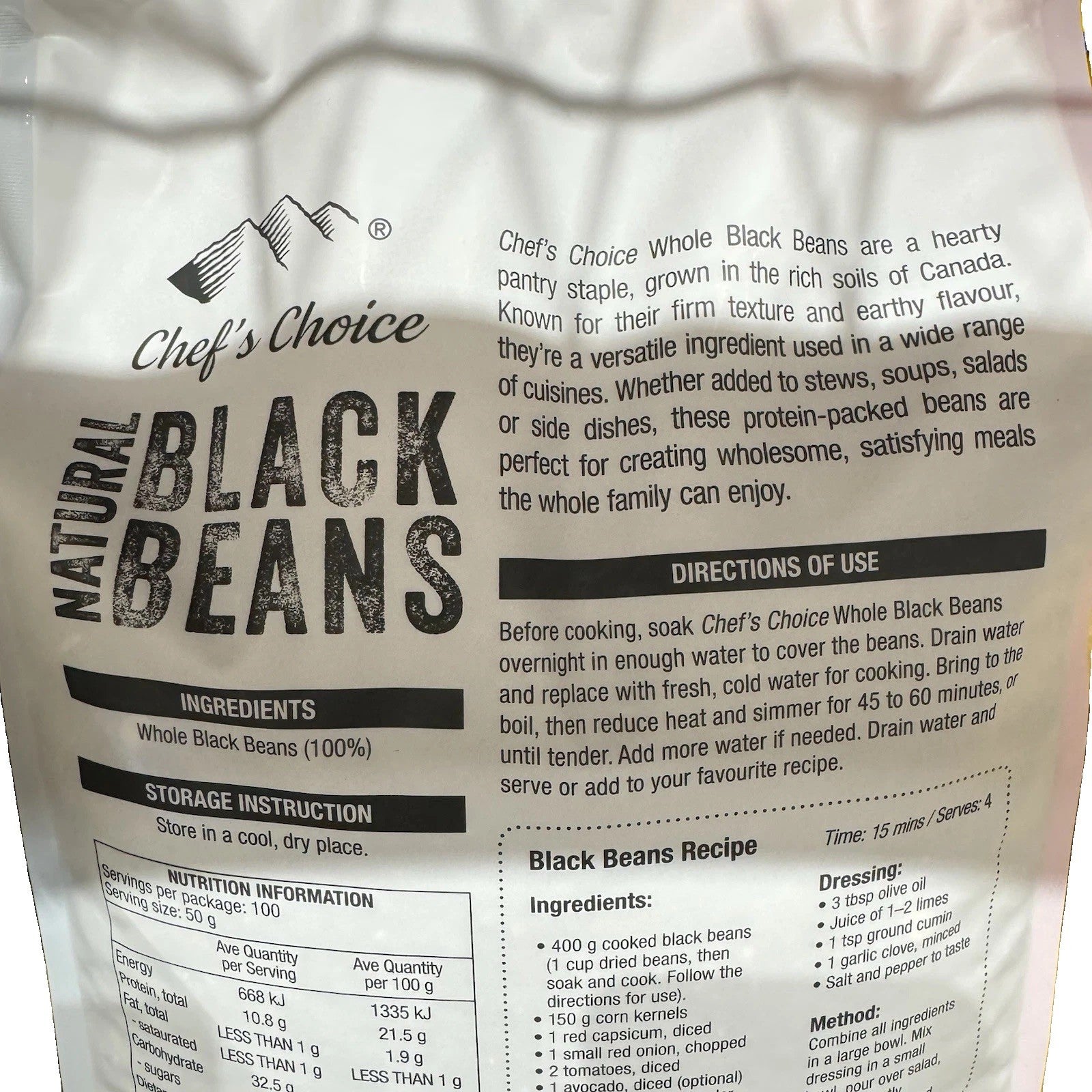 Chef's Choice Natural Black Beans 5kg Vegan Gluten Free Non GMO Kosher