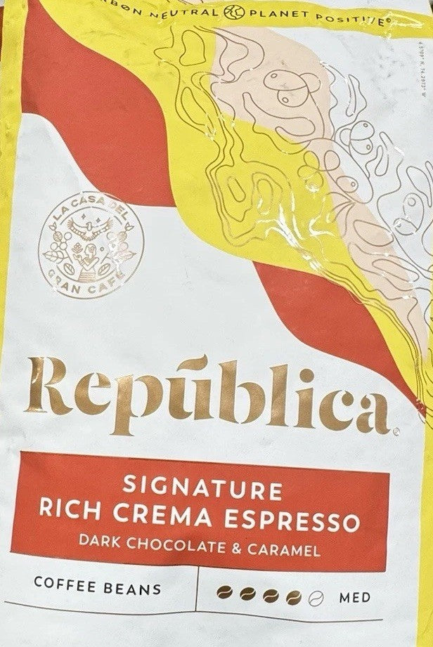 Republica Signature Organic Crema Espresso 1KG, Chocolate & Caramel Coffee Beans
