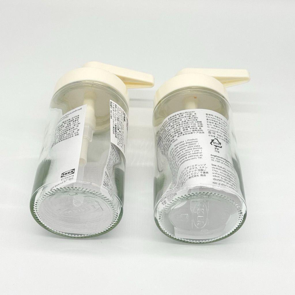 2x IKEA TACKAN Soap Dispenser, White (Glass), SET OF 2