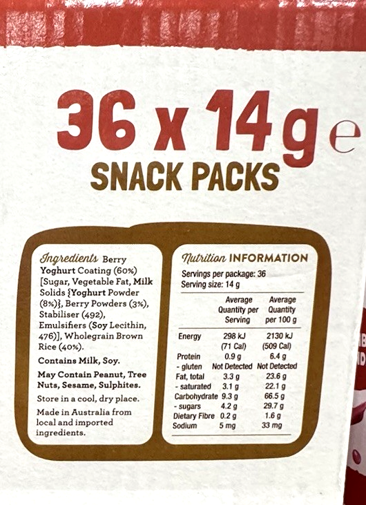 Table of Plenty Mini Rice Cakes Berry Yoghurt Topped 36 X 14g Snack Packs