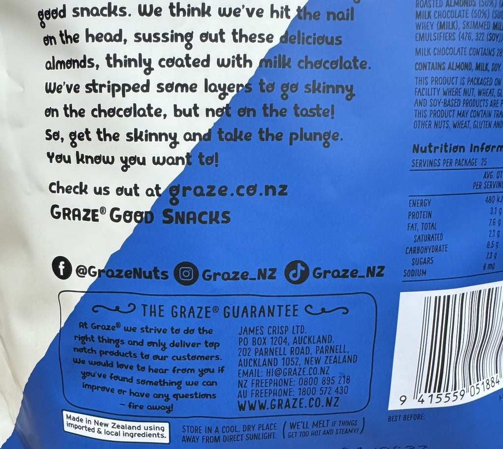 *NEW* Graze Skinny Dipped Almonds Milk Chocolate 500g Good Snacks
