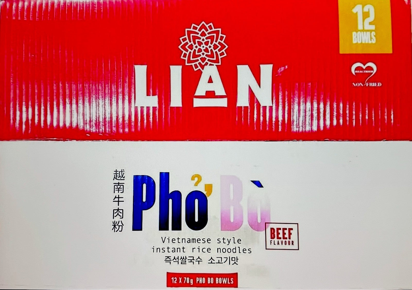 Lian Pho Bo Beef Vietnamese Style Instant Rice Noodle Meals 12 x 70g Bowls