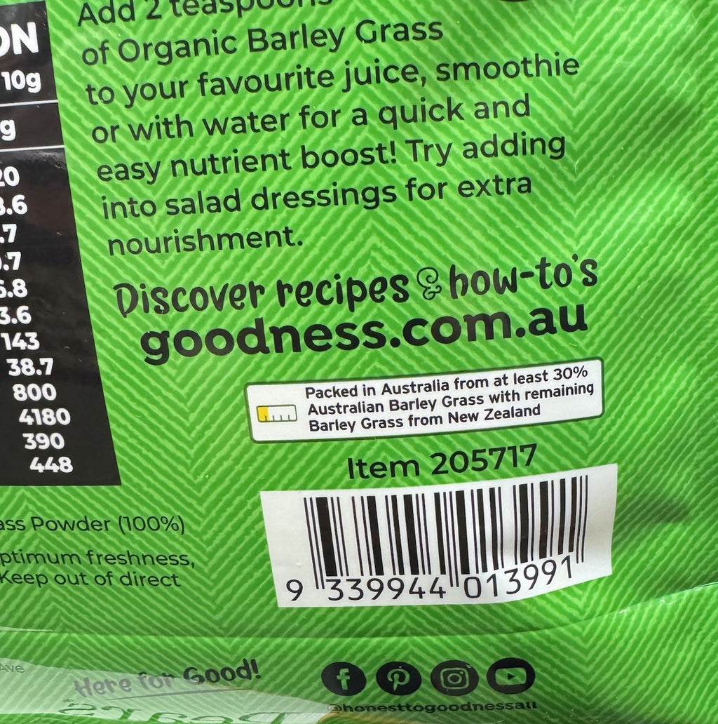 Honest To Goodness Organic Australian Barley Grass Powder 1kg Superfood Pure