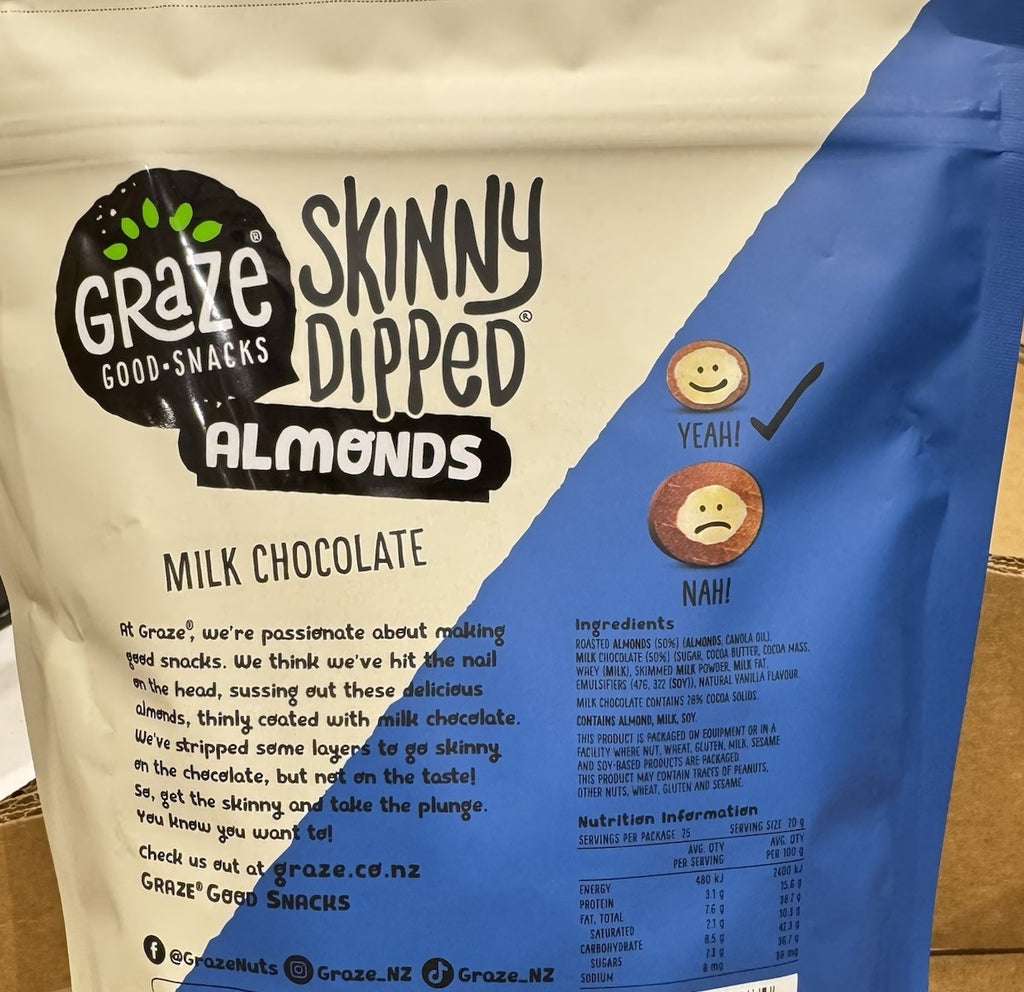 *NEW* Graze Skinny Dipped Almonds Milk Chocolate 500g Good Snacks