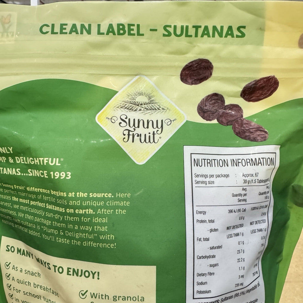 Sunny Fruit Sultanas 2kg Gluten Free Nut Free Vegan Friendly Dessert NON-GMO