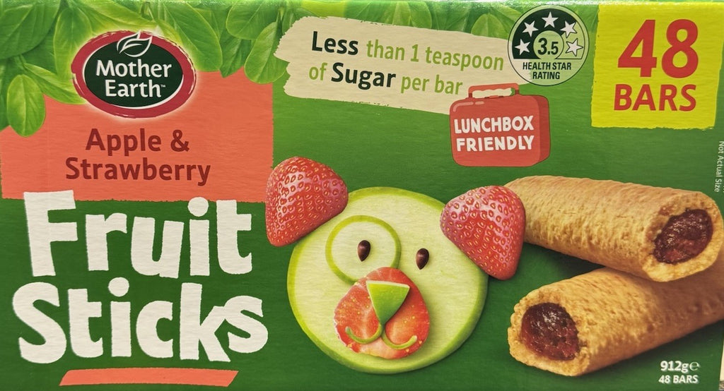 Mother Earth Apple & Strawberry Fruit Sticks 48 Bars 912g Lunchbox Friendly
