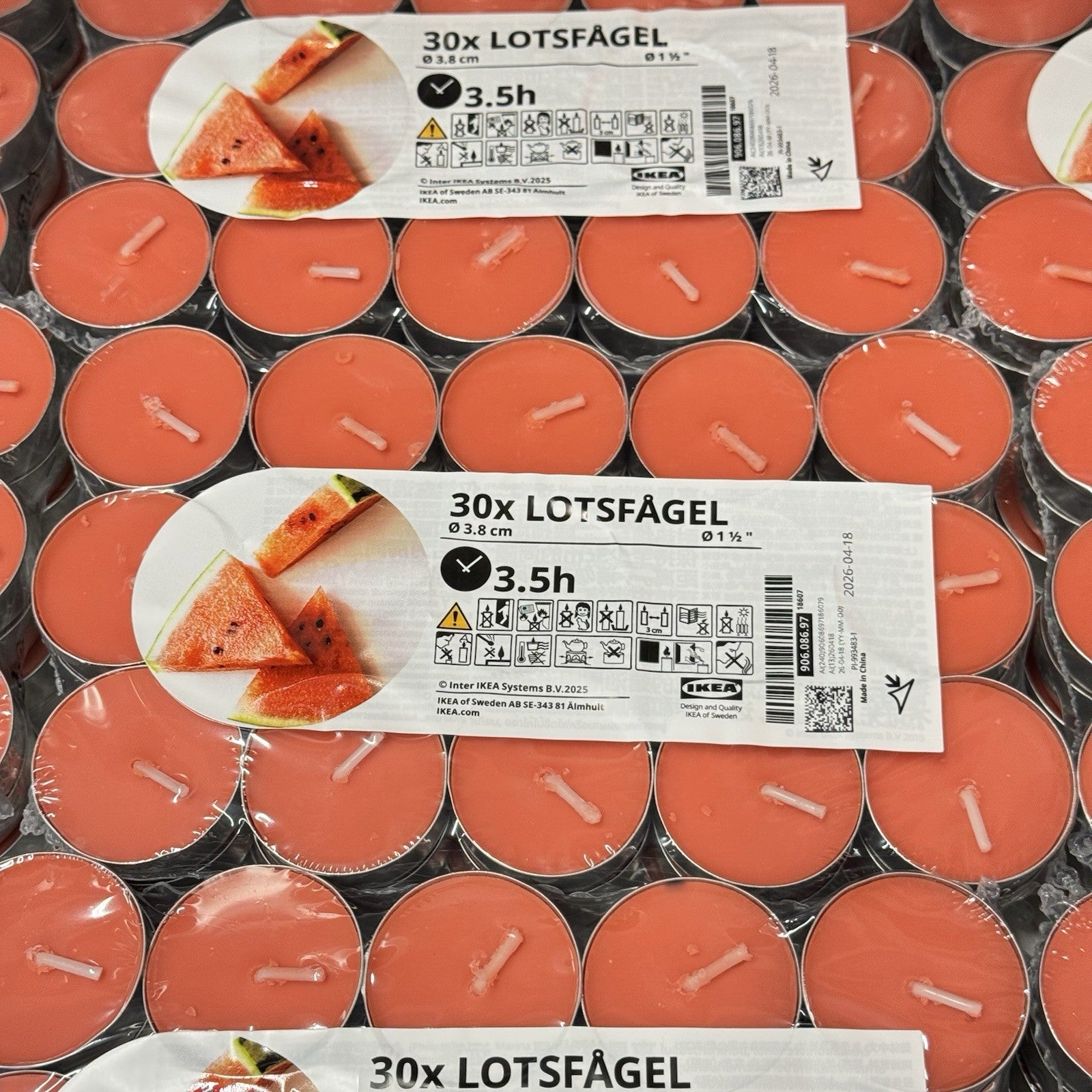 120pk x Ikea Lotsfagel Scented tealight, Watermelon bright pink, 3.5 hr
