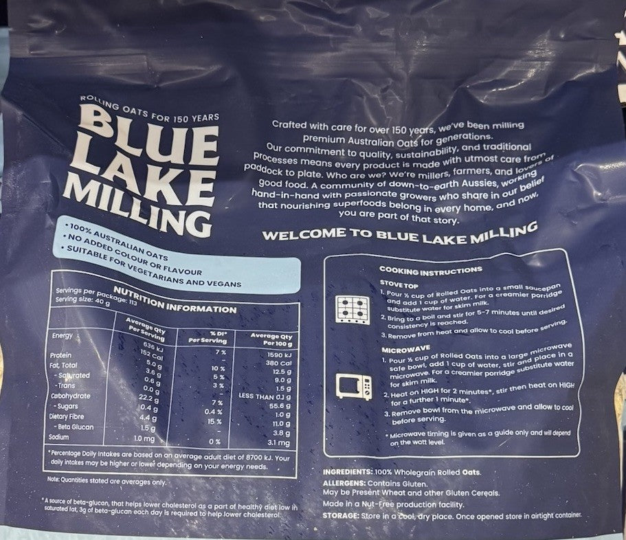 4.54KG x Blue Lake Milling Rolled Oats 100% Australian Oats No Added Colour Bulk