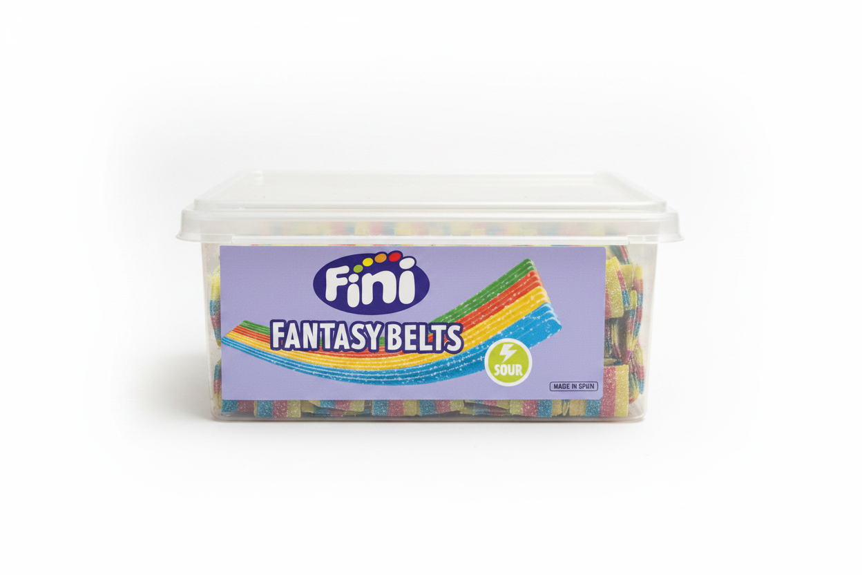 Fini Fantasy Belts  1.2kg Sour Rainbow Flavoured Kids Sweet Candy Lollies Snack
