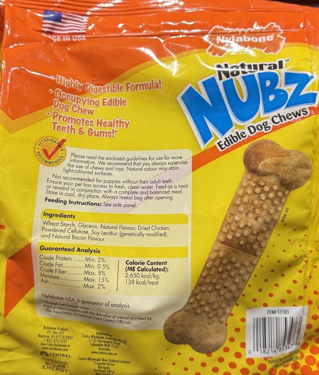 1 Pack x Nylabone Natural Nubz Edible Dog Chews 22ct. 1.2kg , with Real Chicken