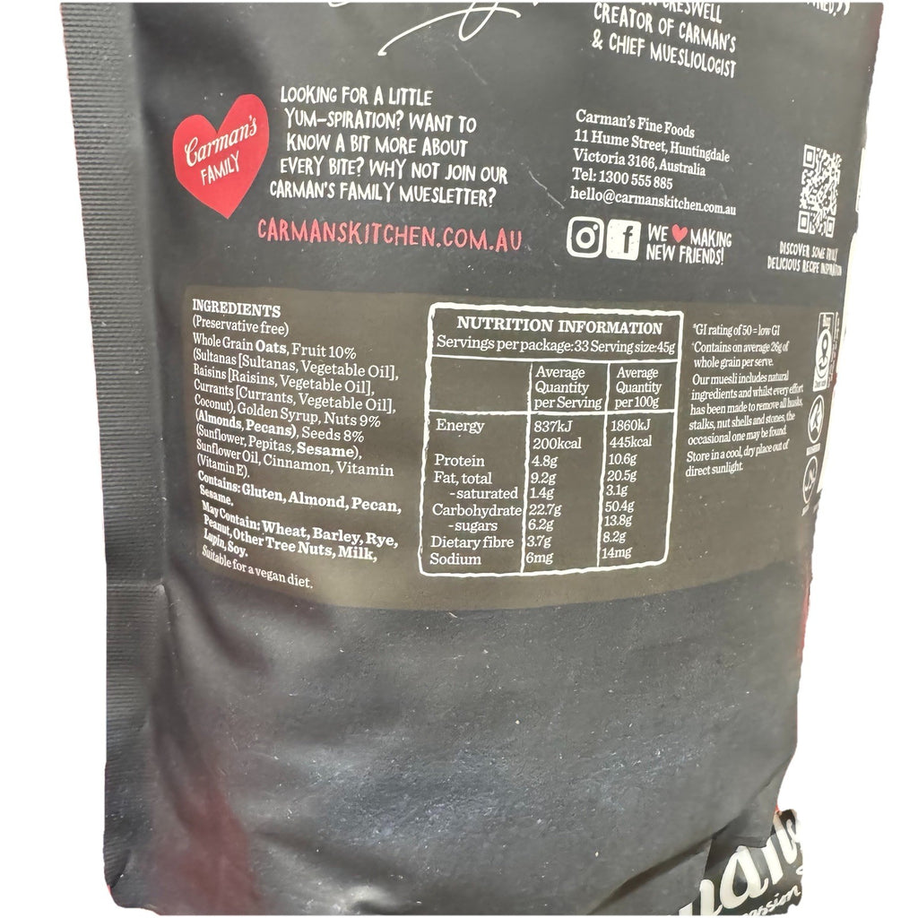 Carman's Muesli Toasted Classic 1.5KG Fruit and Nut