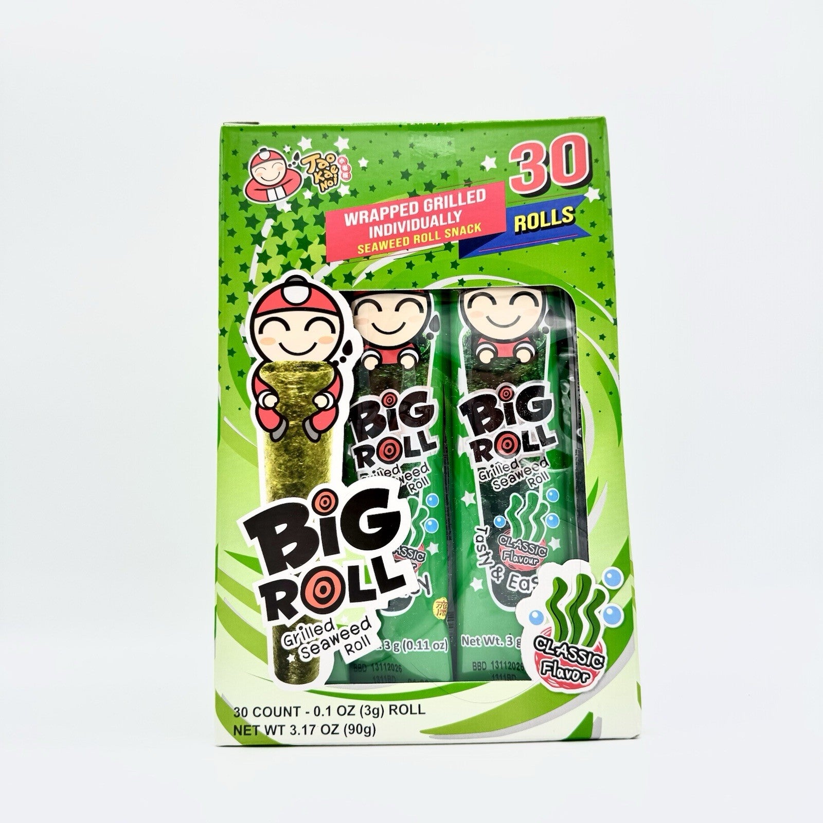 Tao Kae Noi Individually Wrapped Big Roll Grilled Seaweed Roll Snack 30Cout x3gr
