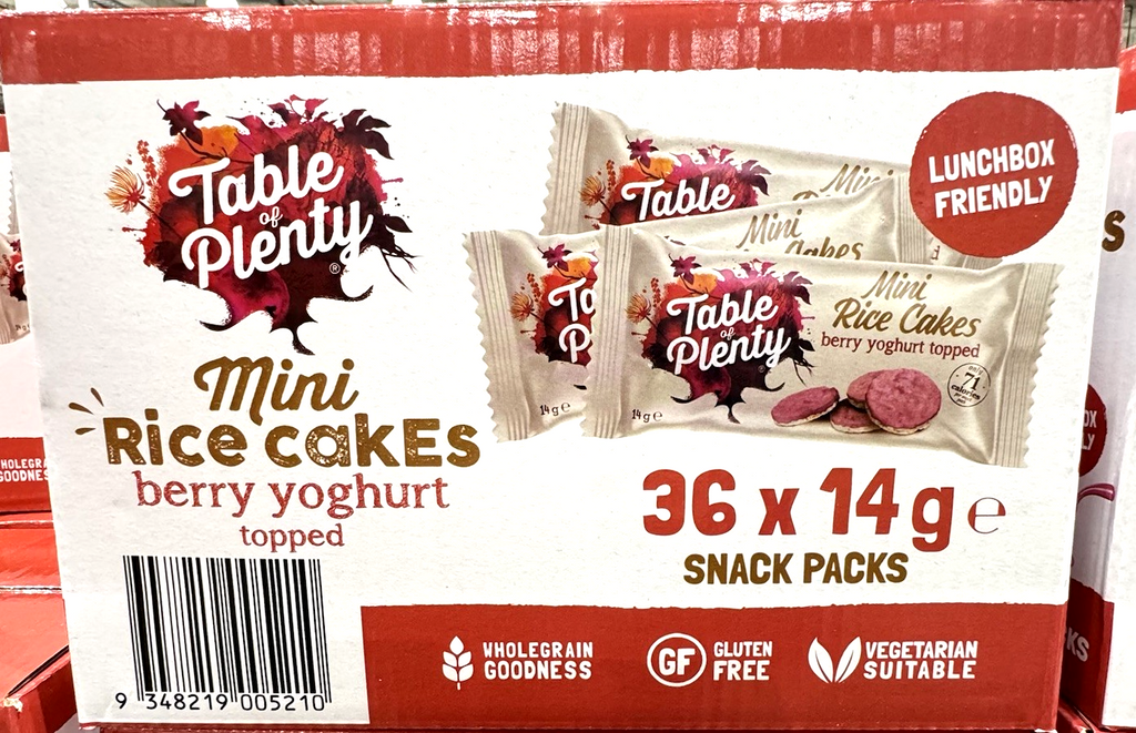 Table of Plenty Mini Rice Cakes Berry Yoghurt Topped 36 X 14g Snack Packs
