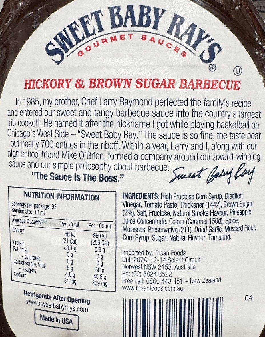 1 x 946ml Sweet Baby Ray's BBQ Gourmet Flavor Sauce Hickory Brown Sugar Barbecue