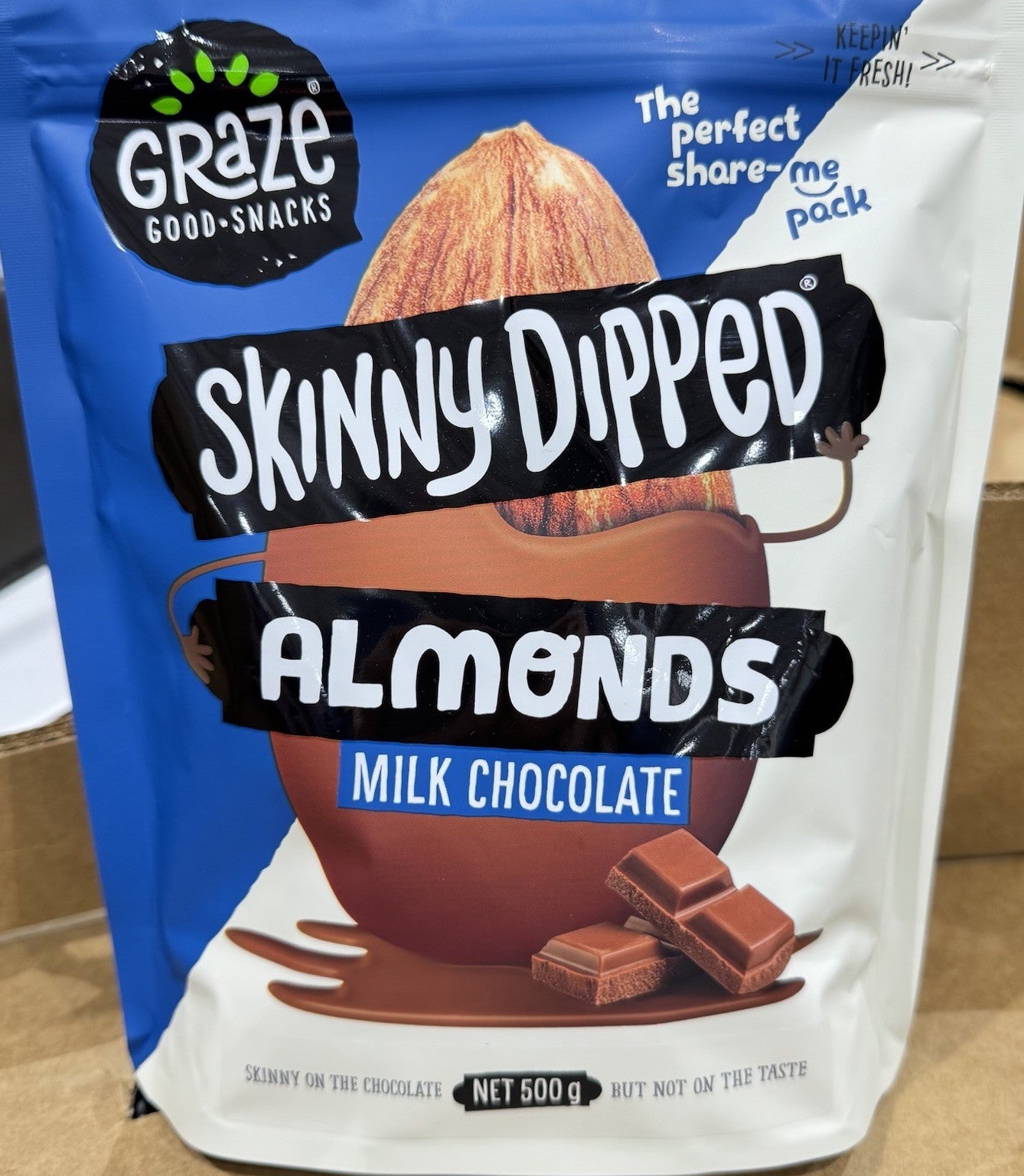 *NEW* Graze Skinny Dipped Almonds Milk Chocolate 500g Good Snacks