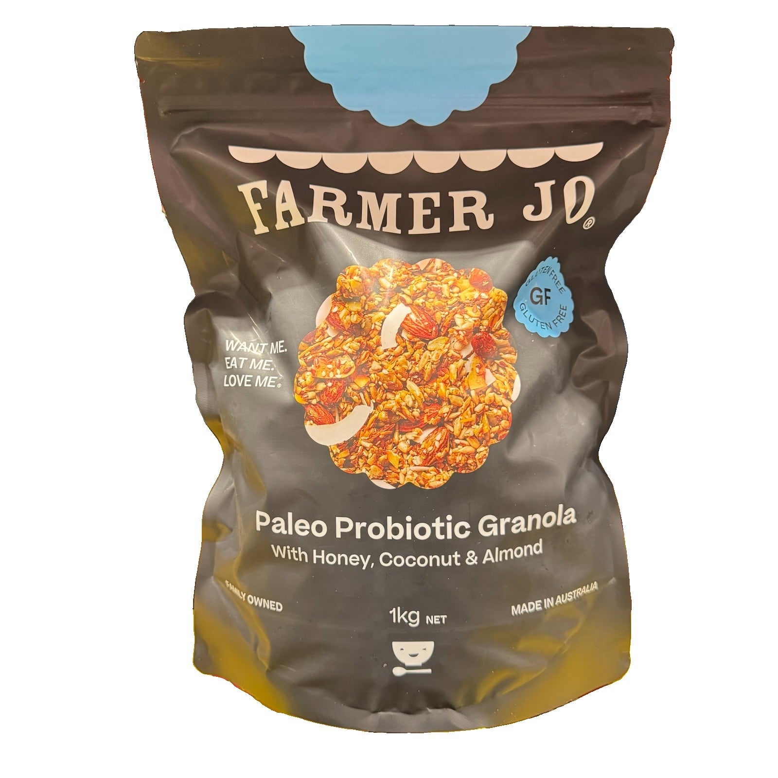2 PACK x Farmer Jo Paleo Probiotic Granola 1KG with Honey, Coconut & Almond