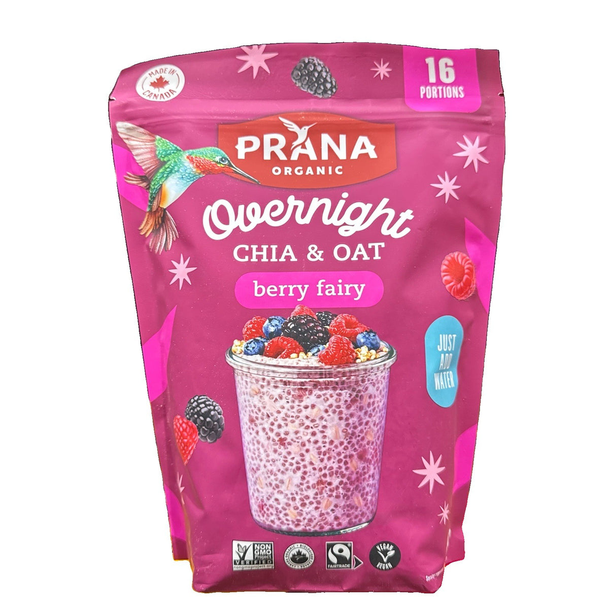 Prana Organic Overnight Chia & Oats Berry Fairy 800g Healthy Breakfast Vegan
