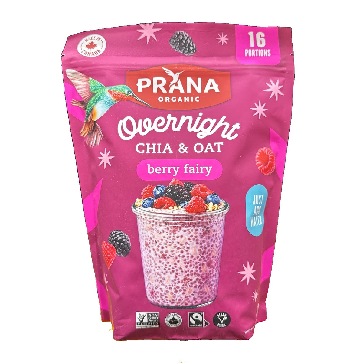 Prana Organic Overnight Chia & Oats Berry Fairy 800g Healthy Breakfast Vegan