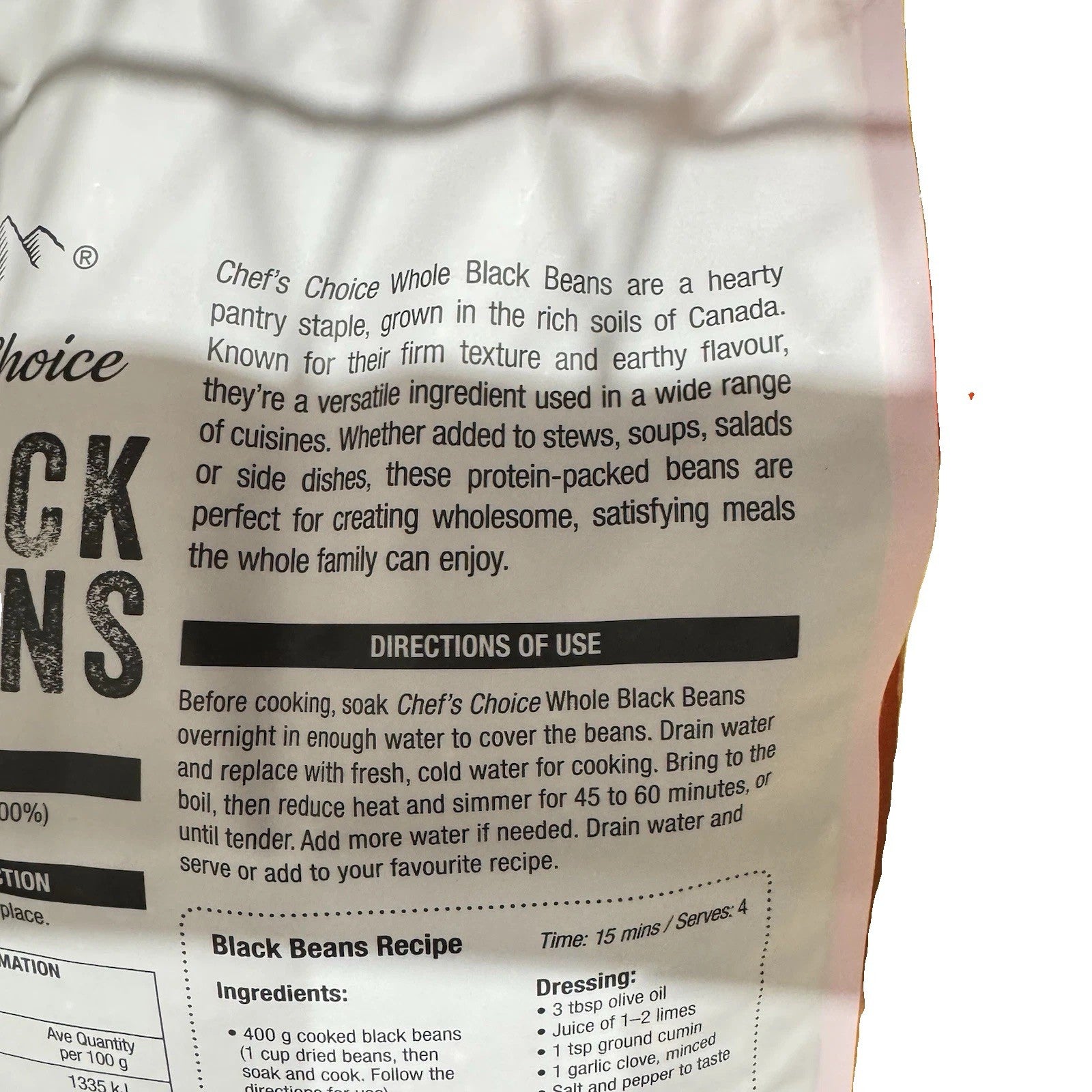 Chef's Choice Natural Black Beans 5kg Vegan Gluten Free Non GMO Kosher
