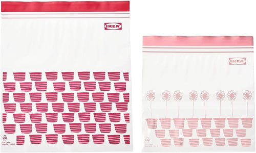 2 x IKEA ISTAD Freezer Bags Red Pink 100pk, Resealable Food,(50x1.2L & 50x2.5L)
