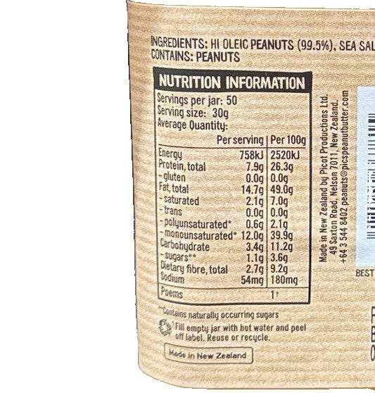 Pic's Peanut Butter Smooth 1.5kg Gluten Free Natural Spread Hi Oleic New Zealand