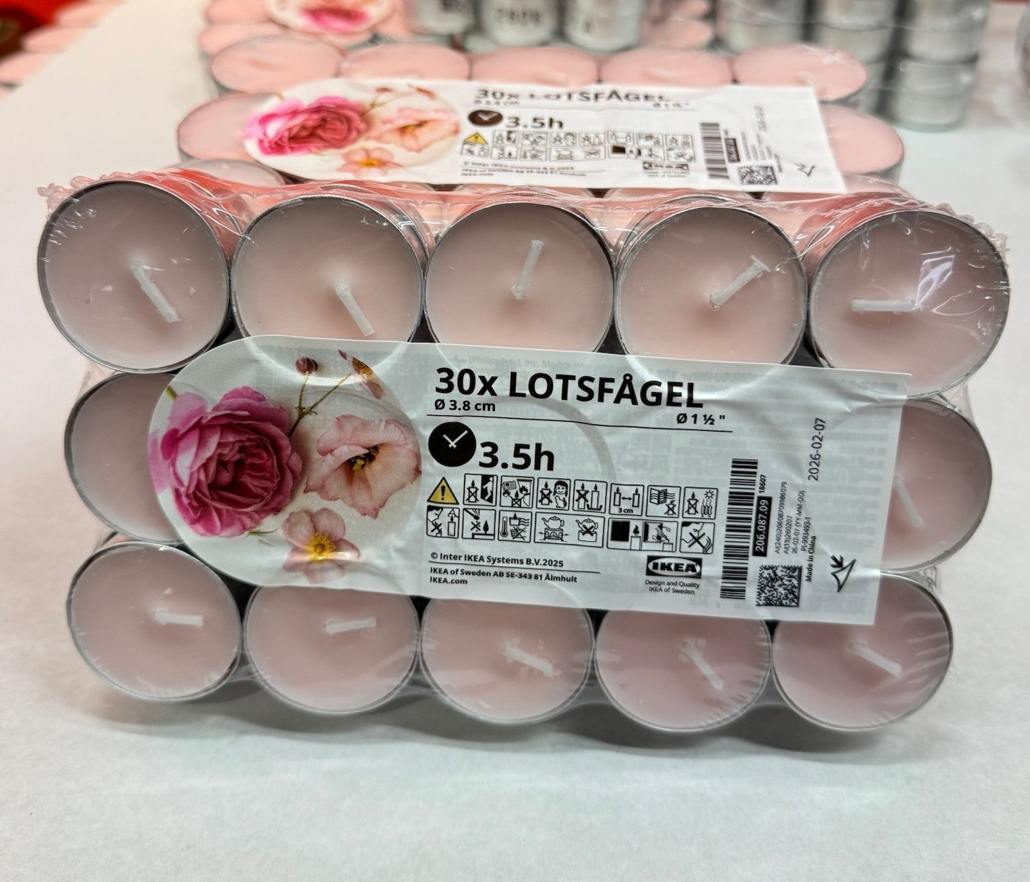 120pk x Ikea Lotsfagel Scented tealight, Pink flowers pale pink, 3.5 hr