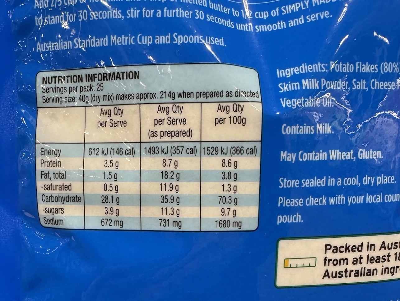 Simply Made Instant Mashed Potato 1kg,Real Potatoes,No Added MSG &Preservativves