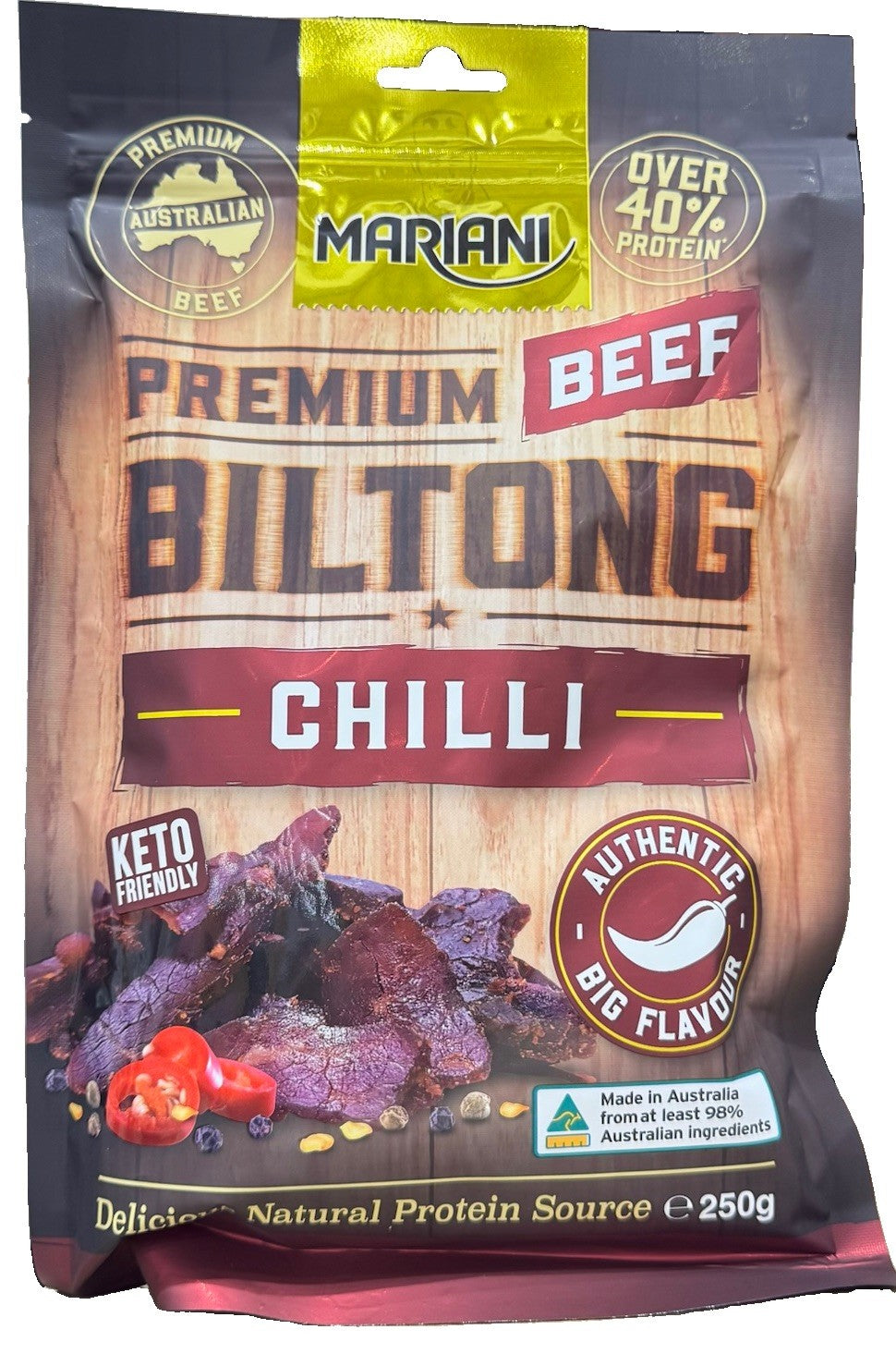 Mariani Beef Biltong Chilli 250g x2 High Protein Keto Australian Made Snack